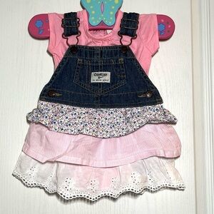 OshKosh B'gosh Vintage Tiered Denim Overall Dress Set 6M